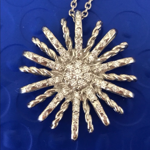 DY insp. Starburst Pendant 14K Gold Plated 2Ct Simulated Diamond 925Silver Chain - Picture 2 of 12